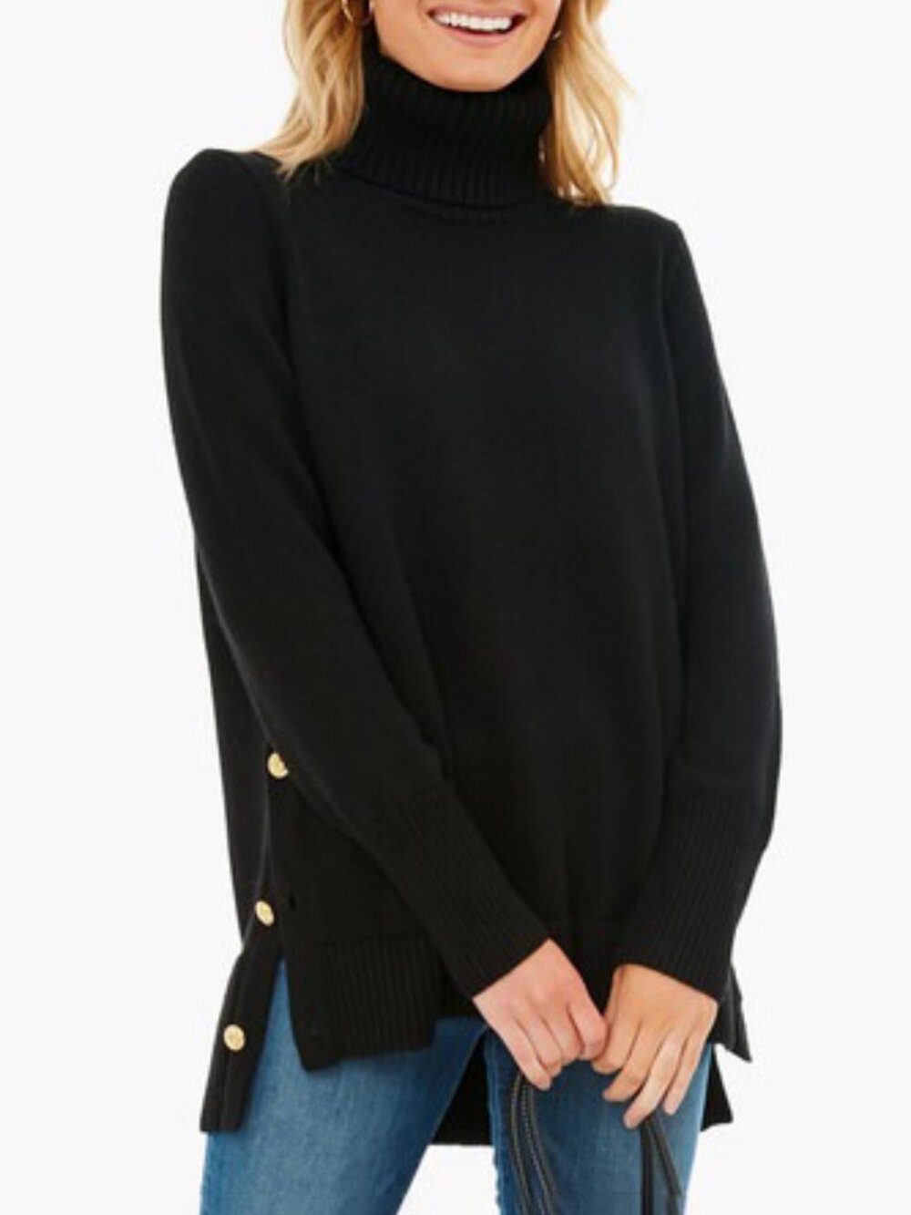 New Tuckernuck 100% Wool Sophia Gold Button Turtleneck Black Small $298